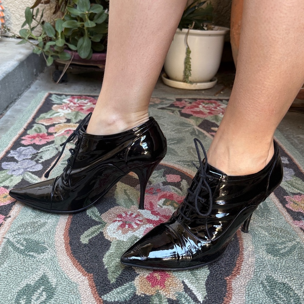 Valentino Garoavani Glossy Patent Leather Black Lace-Up Booties will Dust Bag